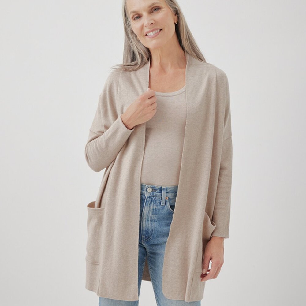 New Pact Set: Wheat Heather Airplane Wrap Cardigan M/L + matching V-Neck Tee XL